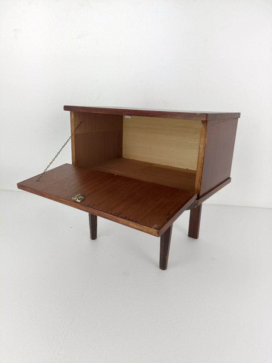 Vintage Retro Modernist Wooden Nightstand Cabinet End Table Funky Iron Legs photo buy