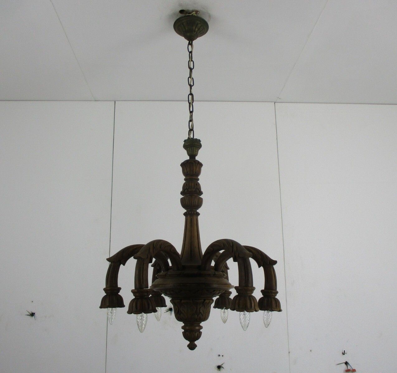 Hand Carved Wooden Spider Chandelier Ornate 6 Arm Lights Barn Country Farmhouse photo 809.0