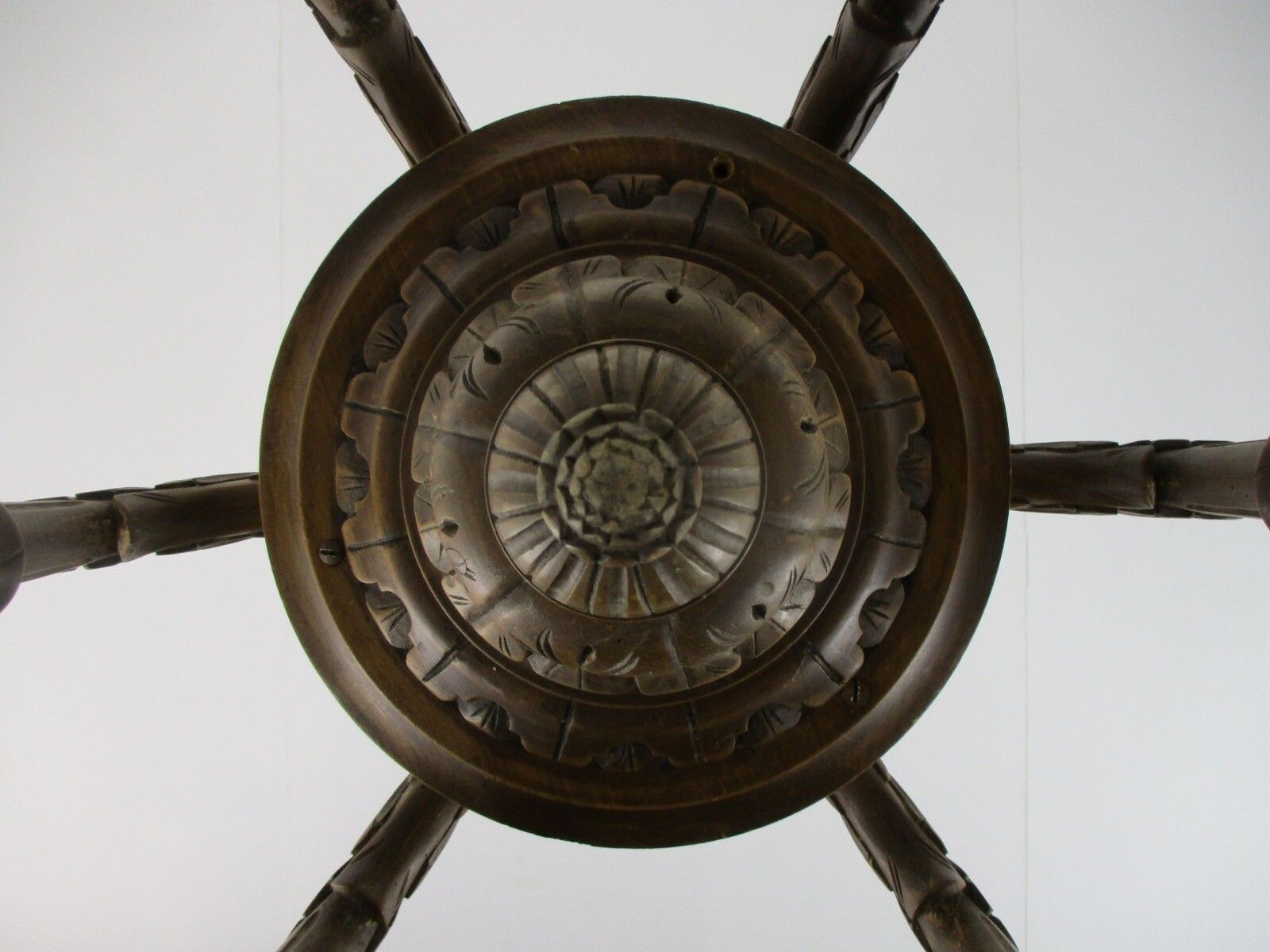 Hand Carved Wooden Spider Chandelier Ornate 6 Arm Lights Barn Country Farmhouse photo vinterior