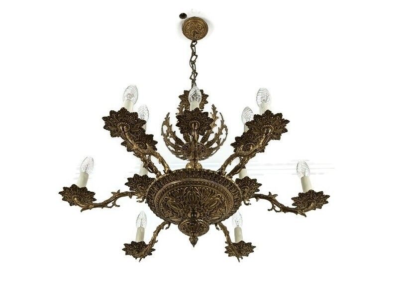 Gorgeous Ornate Brass Spanish Style Chandelier 12 Lights Arm Vintage