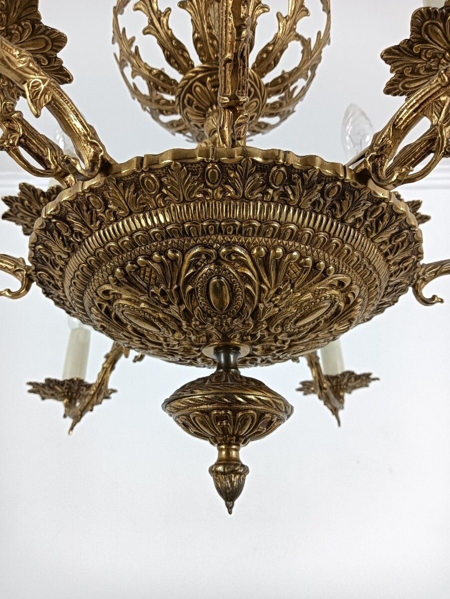 Lighting Gorgeous Ornate Brass Spanish Style Chandelier 12 Lights Arm Vintage photo