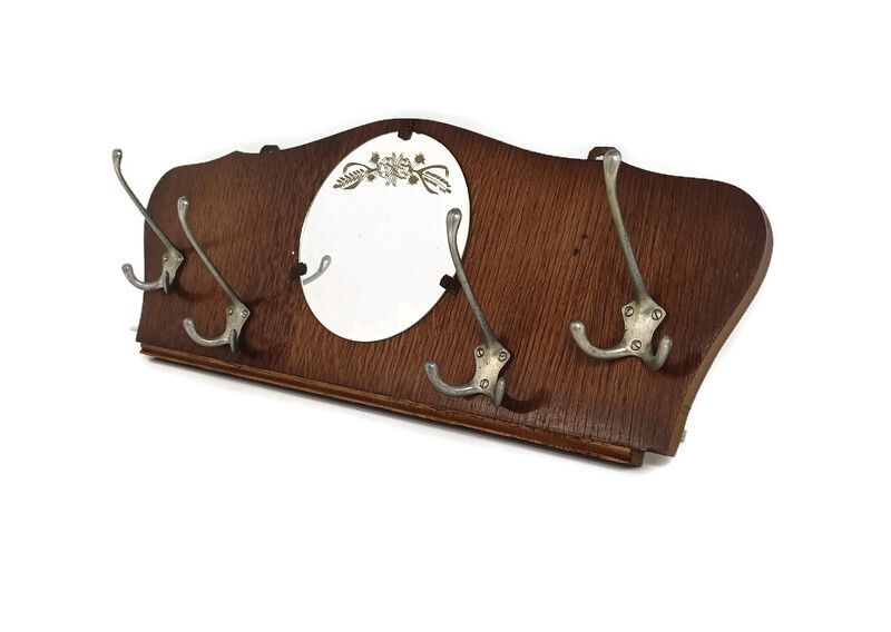 Vintage Mid Century Modern Wood Hat Rack Chrome Wood Industrial Rockabilly Round