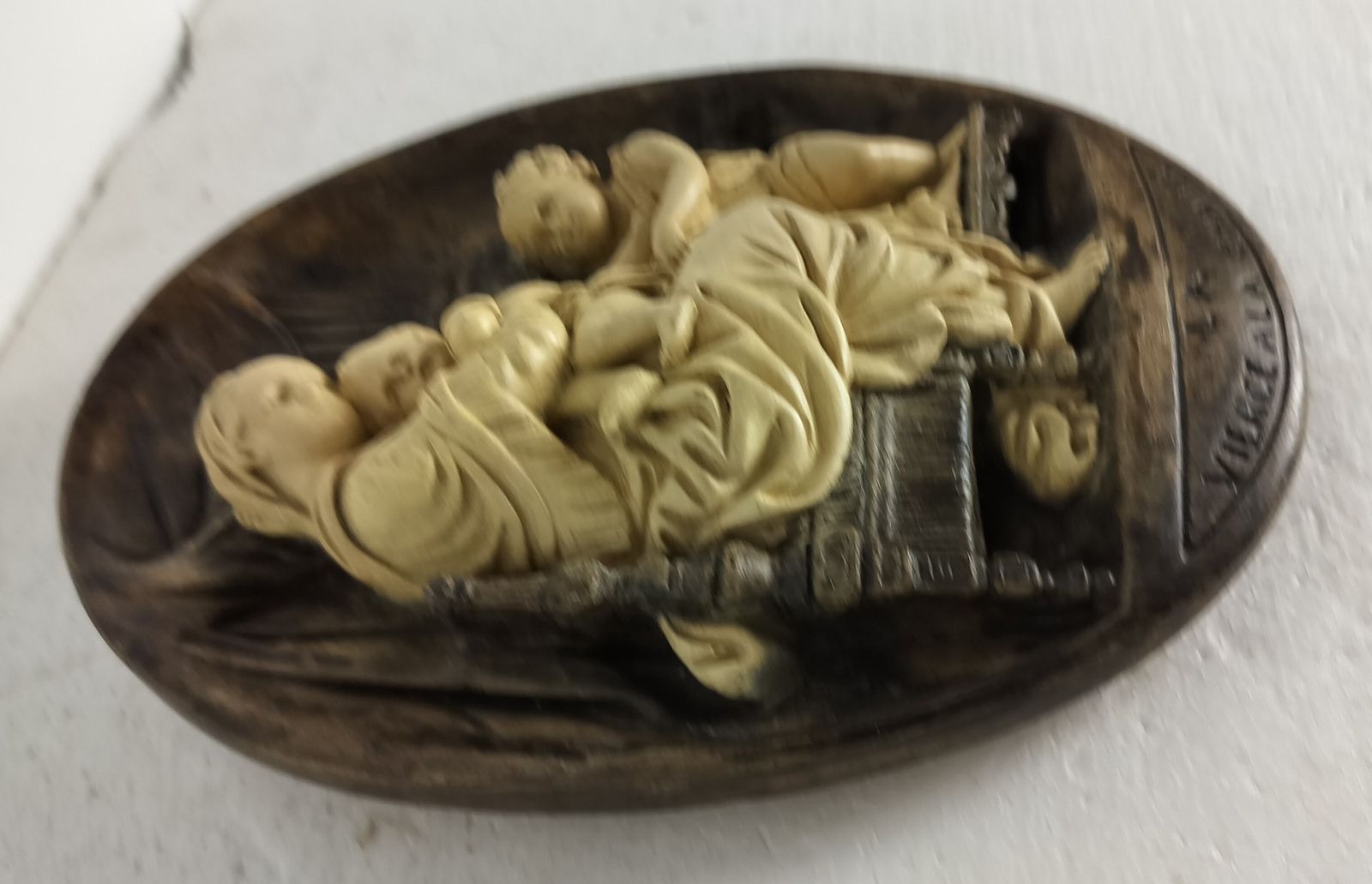La Vierge A La Chaise Plaster Wall Hanging Virgin Mary Infant Jesus John The Bap photo vintage