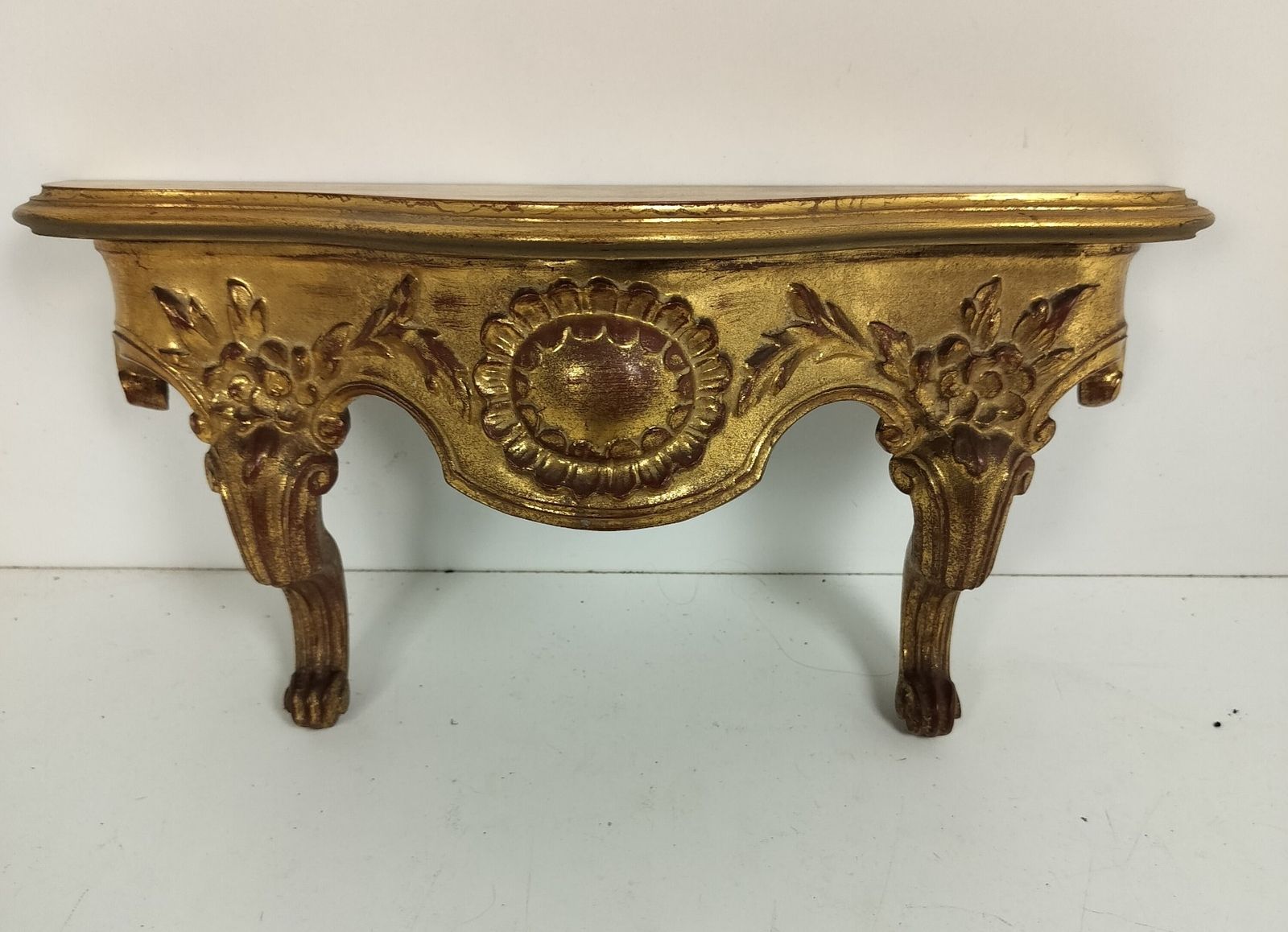 Ornate Wall Mounted Console Mirror Hollywood Regency Gold Gilded Wood Plaster photo furniture