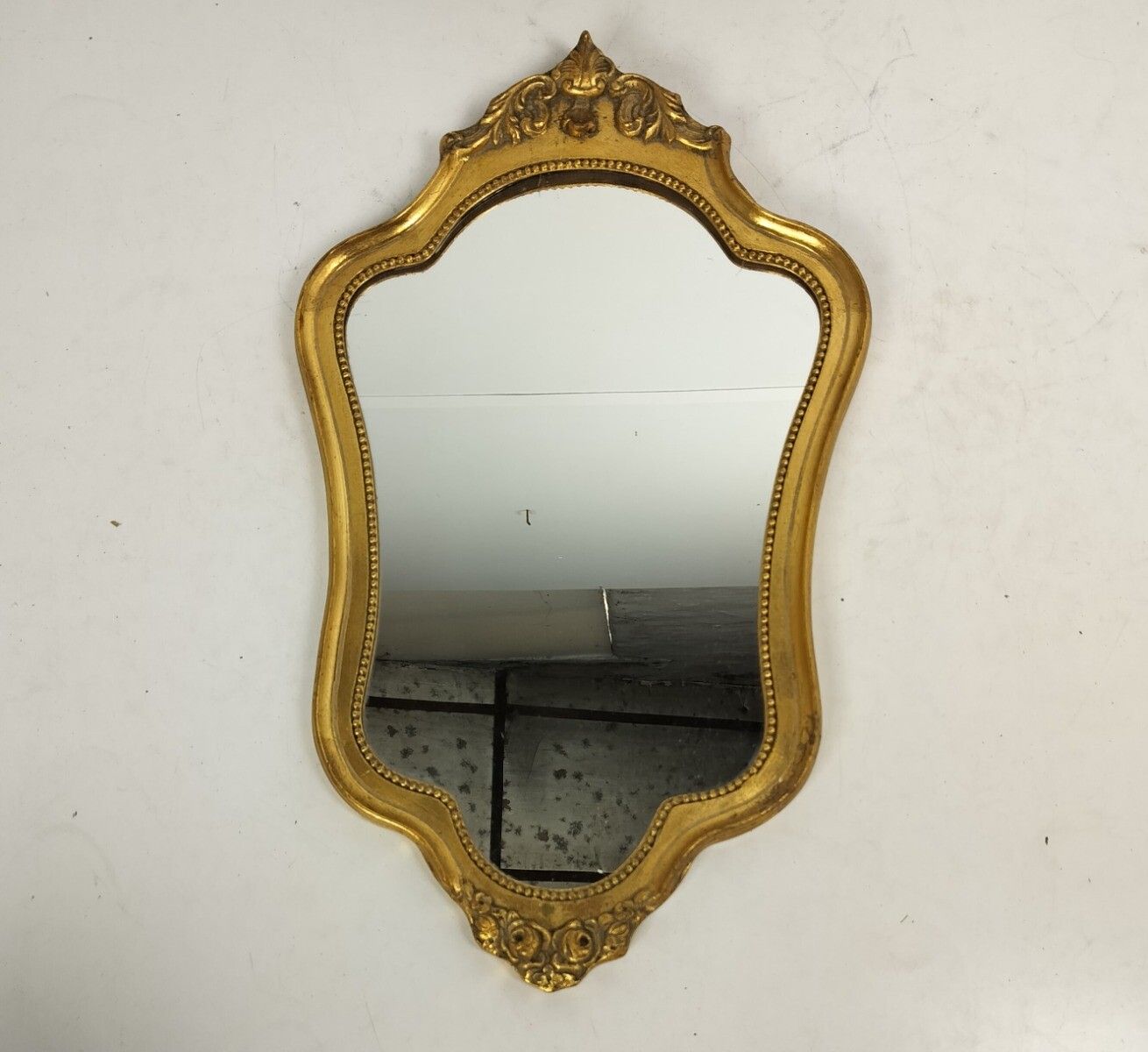 Ornate Wall Mounted Console Mirror Hollywood Regency Gold Gilded Wood Plaster photo for sale
