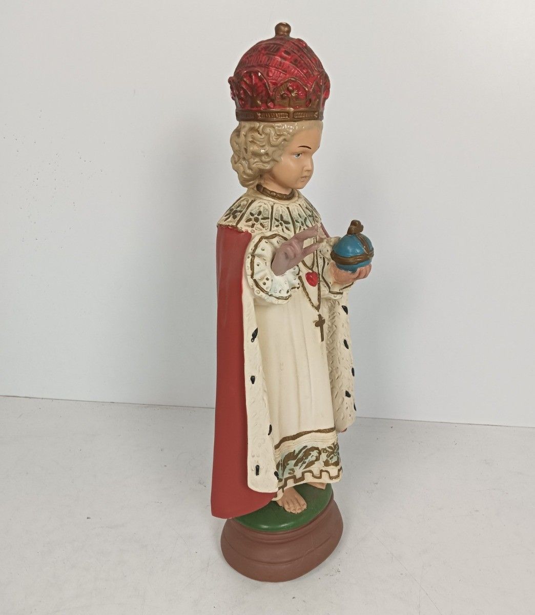 Xl Statue Infant Of Prague Infant Jesus Santo Nino Plaster Hand Painted  Antique photo for sale