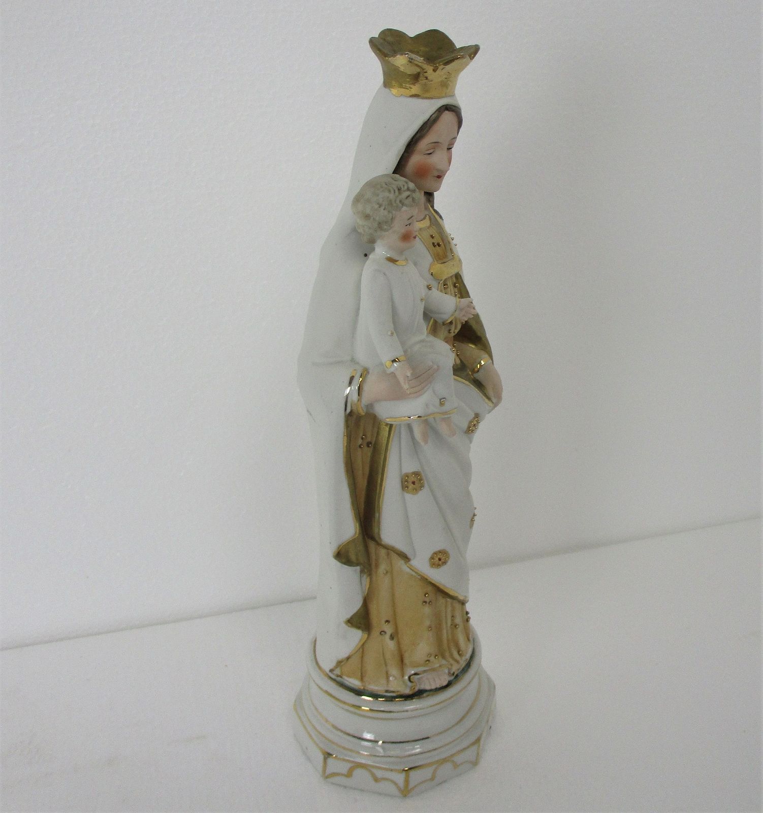 Antique Porcelain Bisque Statue Virgin Mary Our Lady Madonna Infant Jesus  Orang photo Art