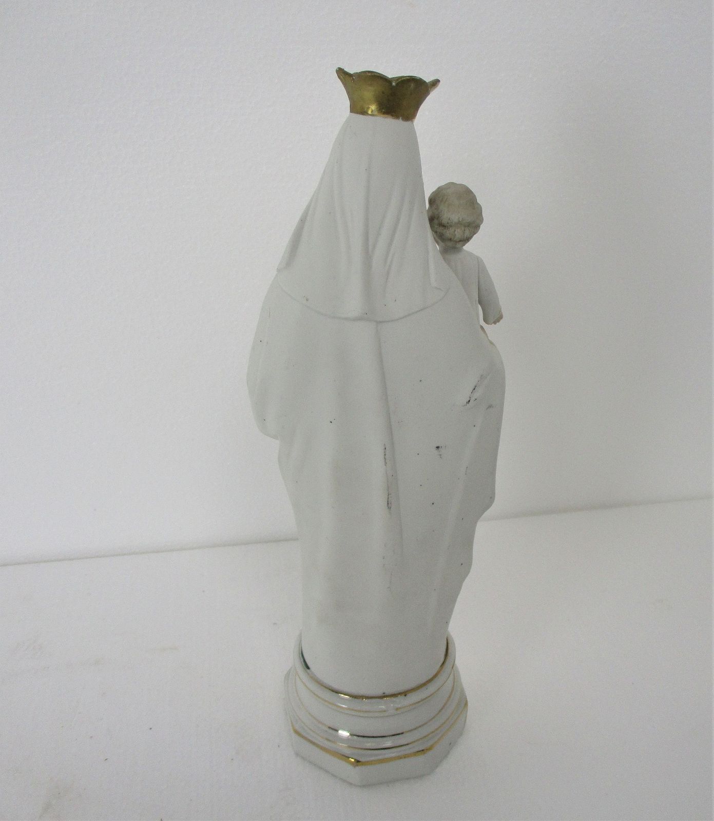 Antique Porcelain Bisque Statue Virgin Mary Our Lady Madonna Infant Jesus  Orang photo vinterior