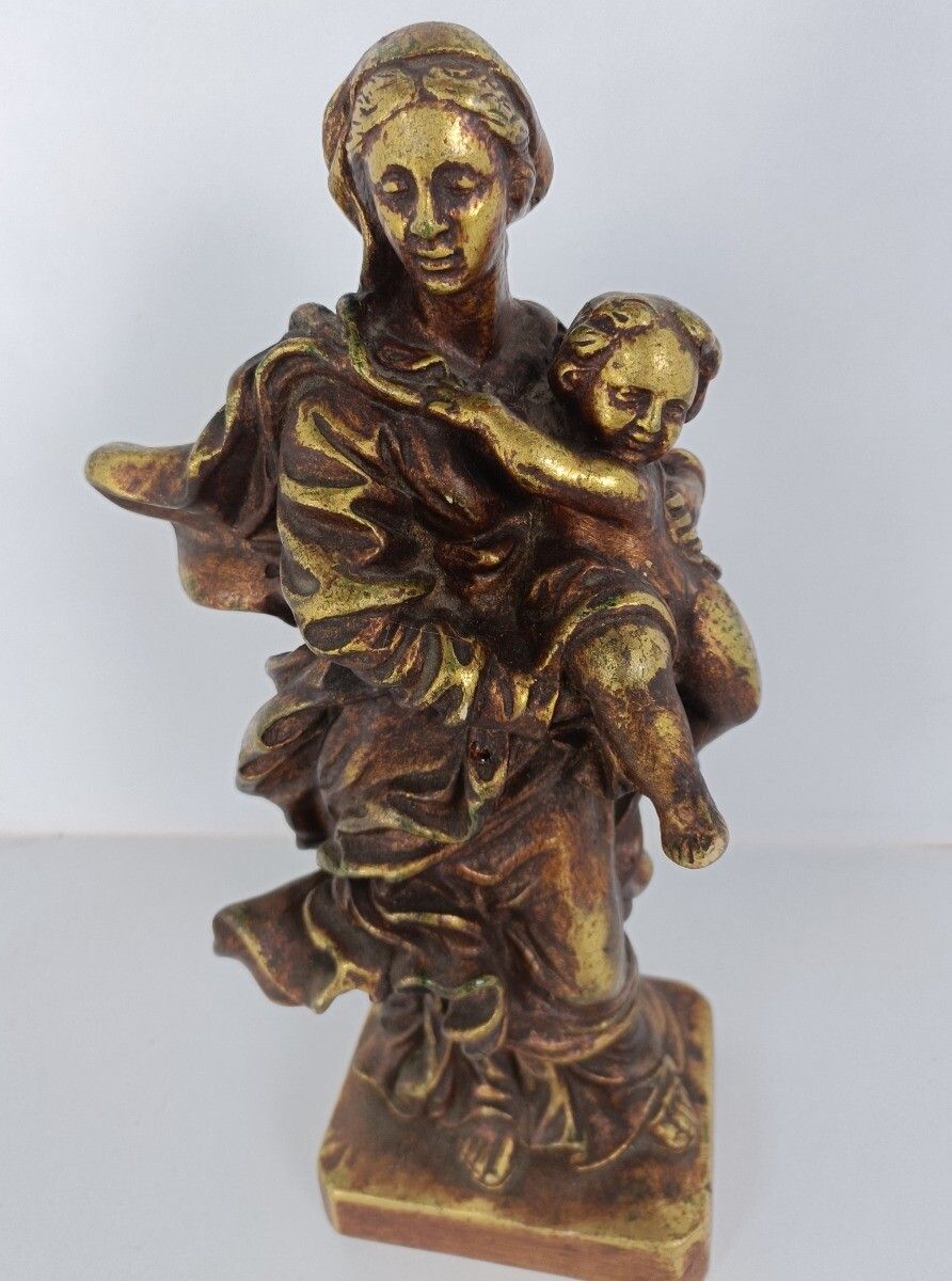 Virgin Mary Our Lady Madonna Plaster  Statue  Gold Colored Infant Child Rafael S photo for sale