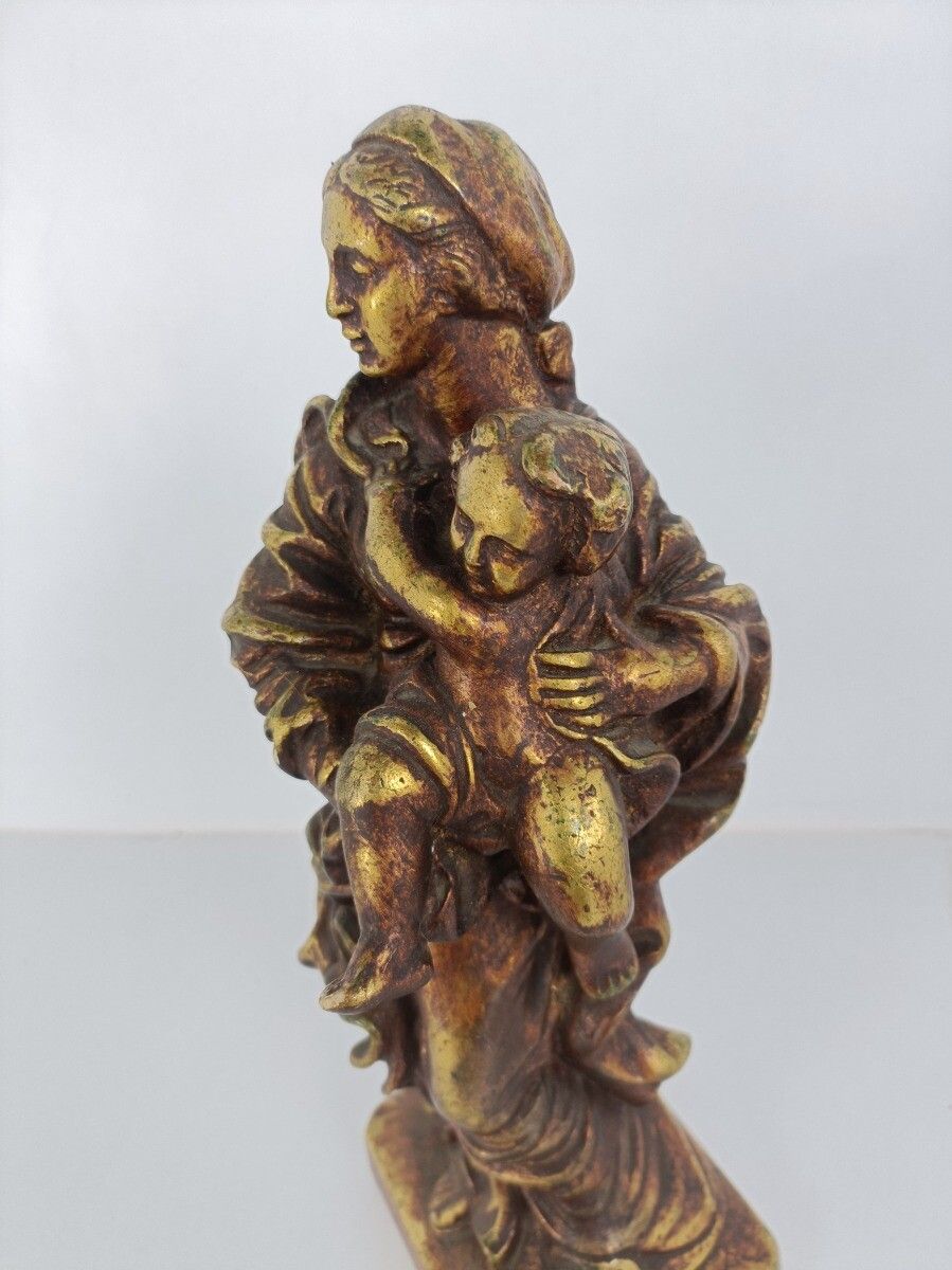 Virgin Mary Our Lady Madonna Plaster  Statue  Gold Colored Infant Child Rafael S photo vinterior