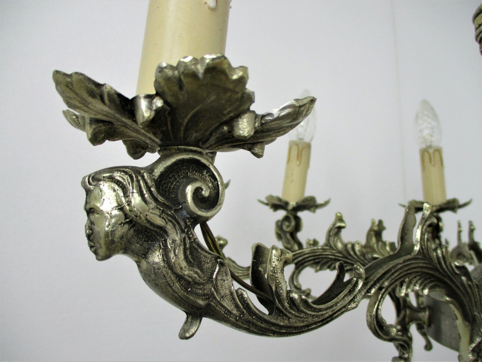 photo for sale Gorgeous Chandelier Cariatides Sirens Spelter 8 Arm Lights Revival Light Lamp