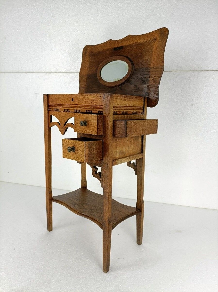 Exquisite Desk Table Sewing Quilting Box Wood Antique Two Tier Art Nouveau Gorge photo for sale