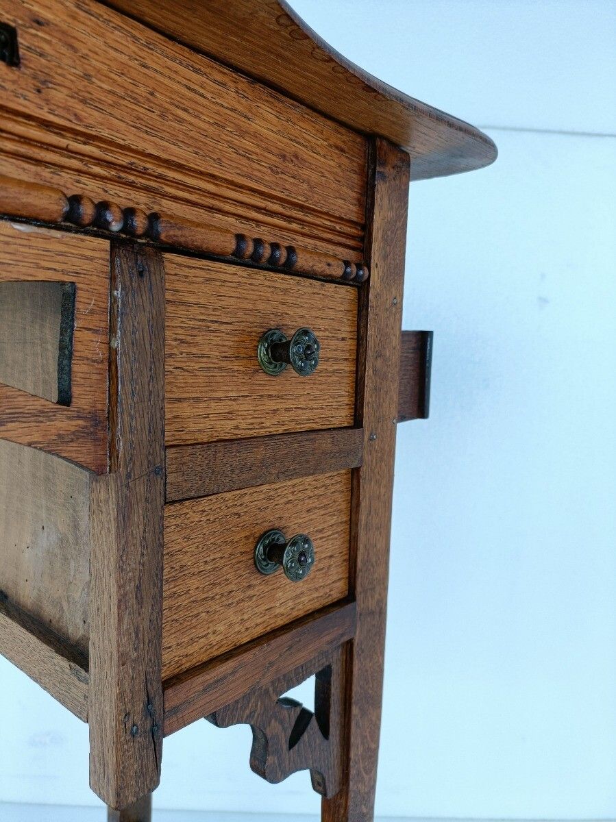 Exquisite Desk Table Sewing Quilting Box Wood Antique Two Tier Art Nouveau Gorge photo vintage