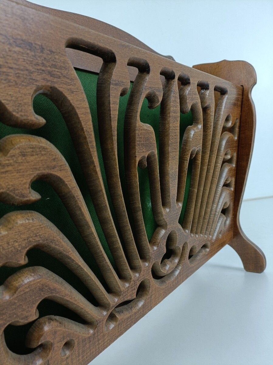 photo furniture Vintage Magazine Newspaper Basket Rack Wood Wooden Barn Style Japandi
