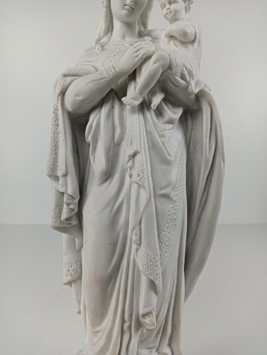 Antique Gorgeous Statue Figurine Bisque Porcelain Virgin Mary Flower Crown Franc photo buy