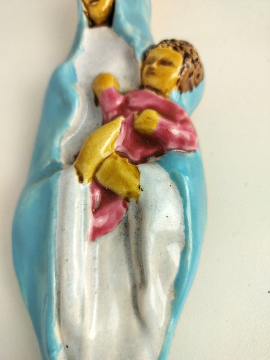 Ceramic Wall Hanging Yang France Madonna Our Lady Virgin Mary With Infant Jesus photo Art
