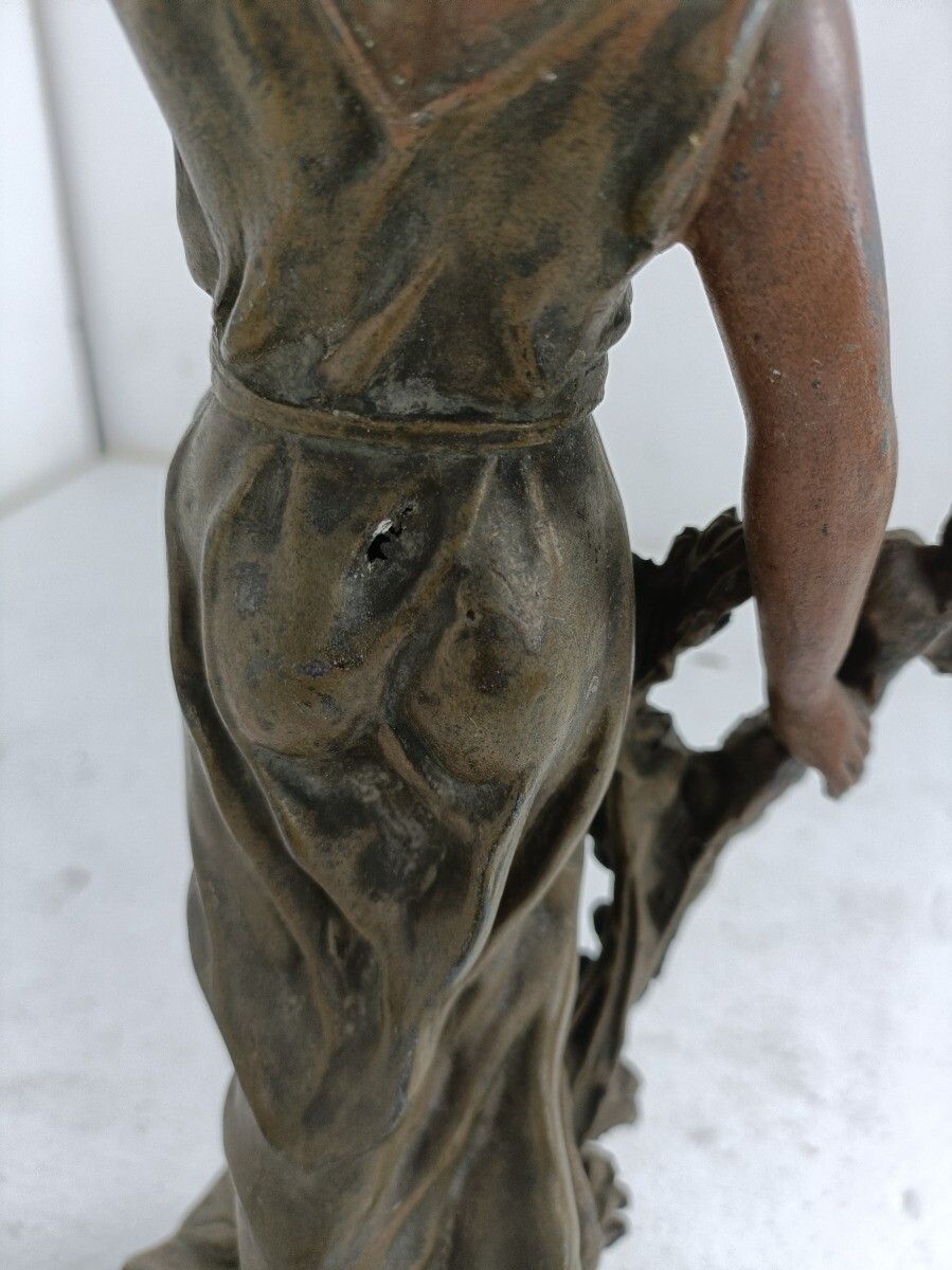 Statue Faux Copper Spelter Female With Flowers Roses Art Deco Style Figurine photo buy