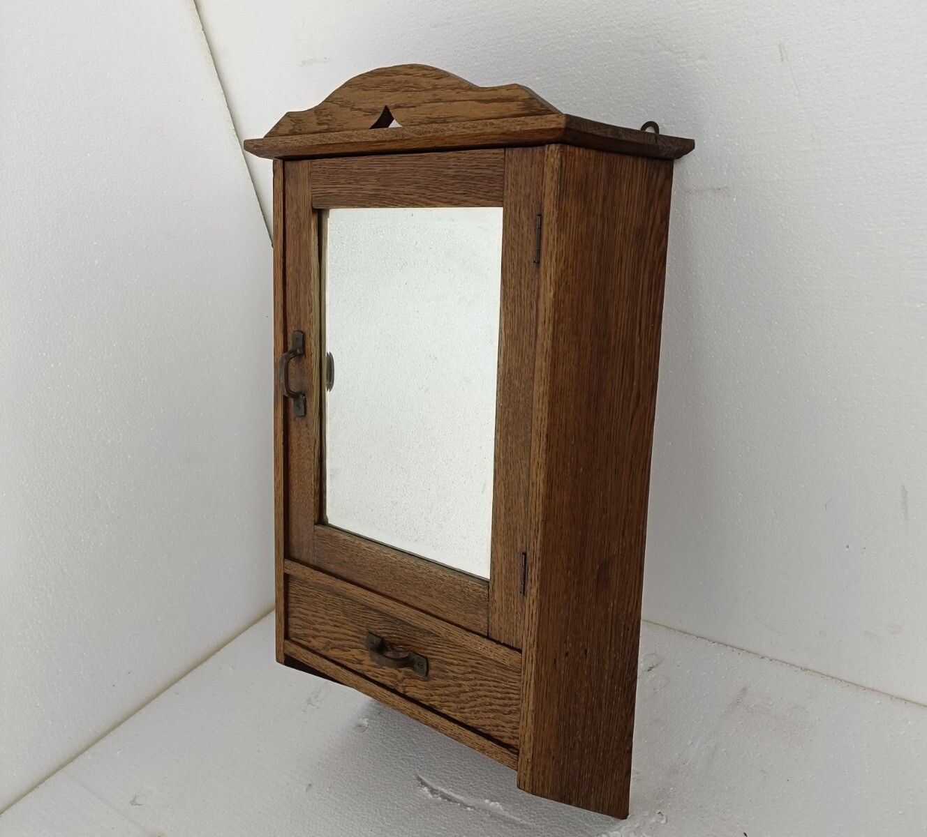 Antique Medicine Apothecary Bathroom Cabinet Beveled Glass Mirror Pediment Towel photo Furniture