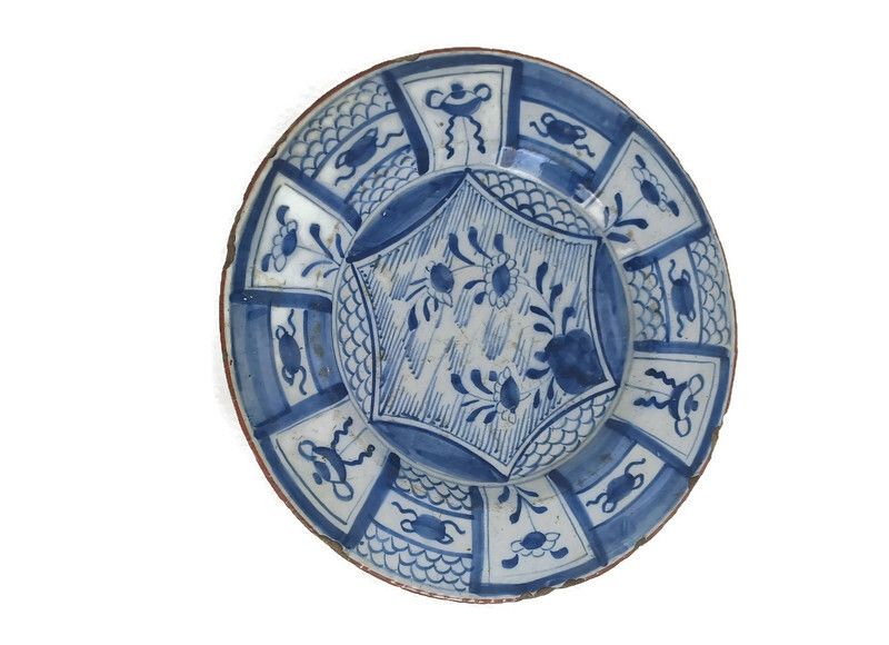 18th Century Bristol  Wall Hanging Charger Plate Blue White Antique Small Collec