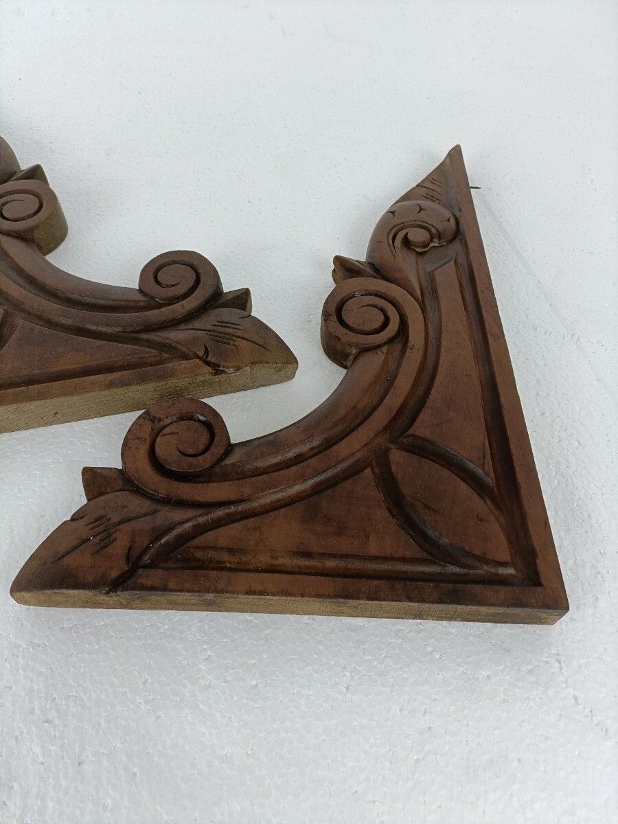 Couple French Corbels Hand Carved Wood  Pediment Ornate Finial Architectural Bra photo buy