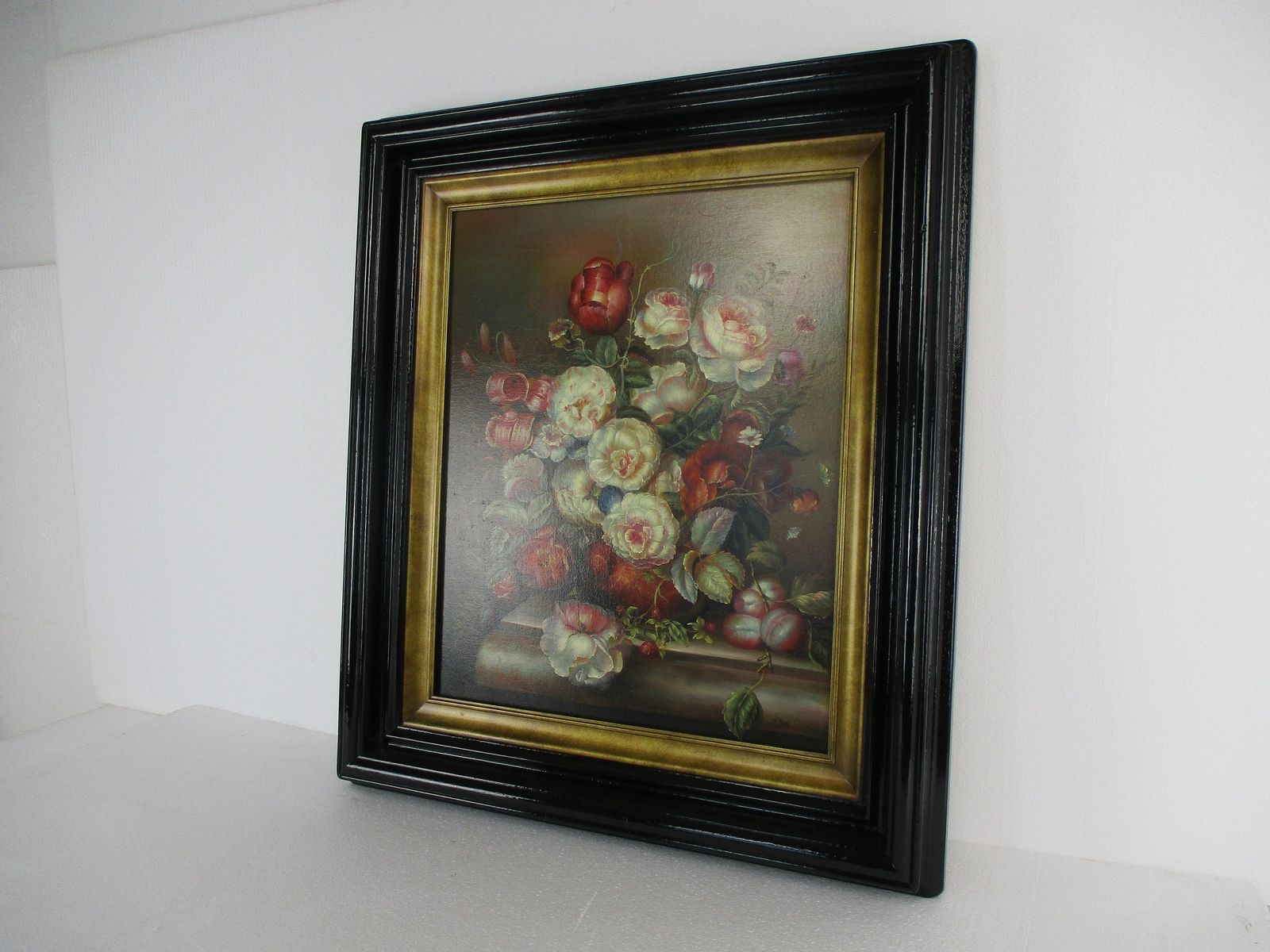 Oil Painting Canvas Wooden Frame Gorgeous Stillife Flowers Vase Signed photo Art