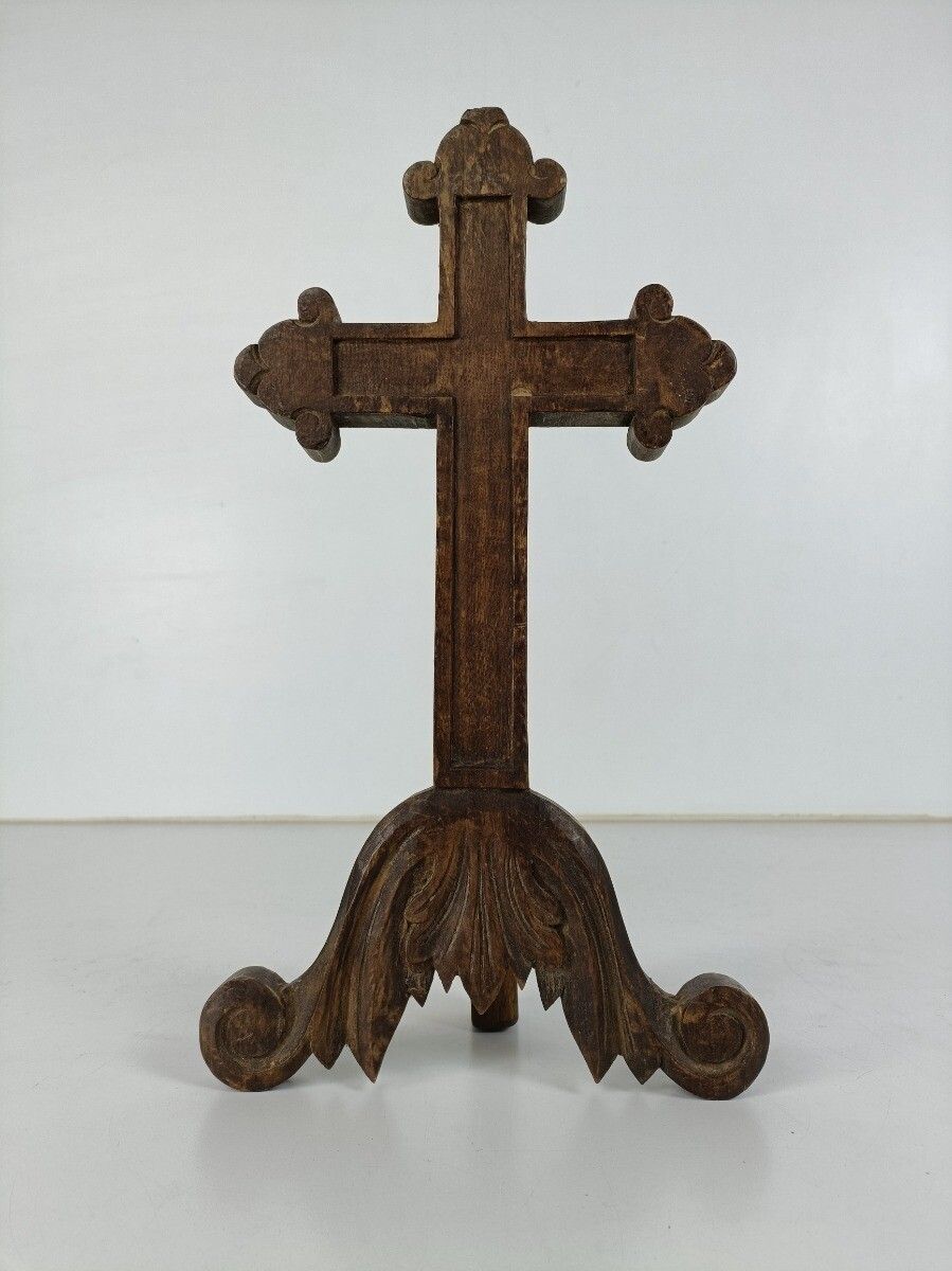 Standing Antique Hand  Carved Wooden Desk Table Crucifix 19th Century French photo furniture