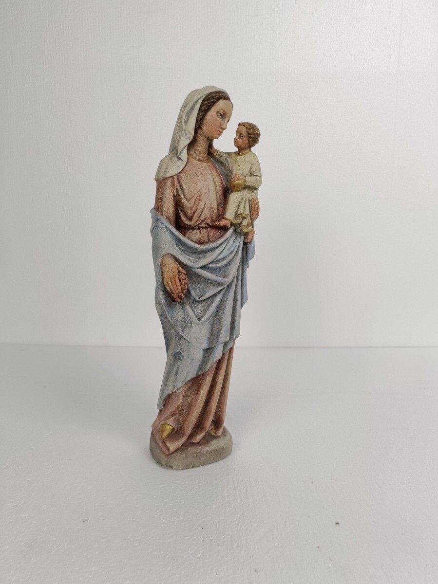 Statue Our Lady Of Tongeren Black Madonna Infant Jesus Grapes Polychrome Htf Sto photo 485.0
