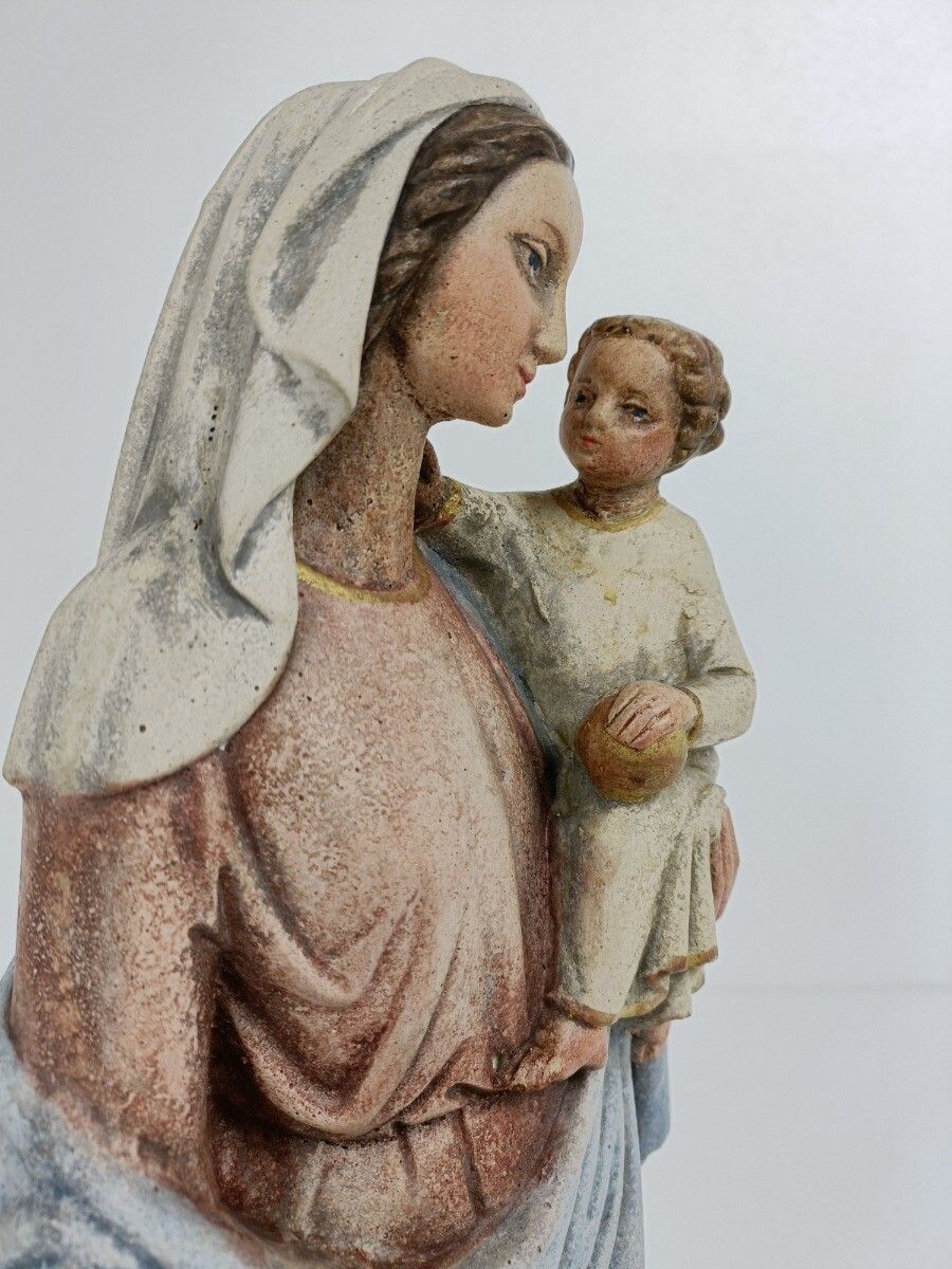 photo for sale Statue Our Lady Of Tongeren Black Madonna Infant Jesus Grapes Polychrome Htf Sto