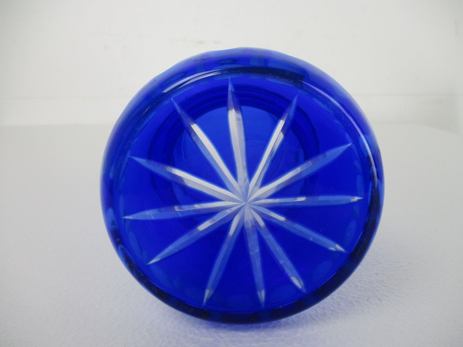 Crystal Cobalt Blue Clear To Cut Bowl Vase Dot Star Beautiful Vsl Style 13.77&Qu photo buy