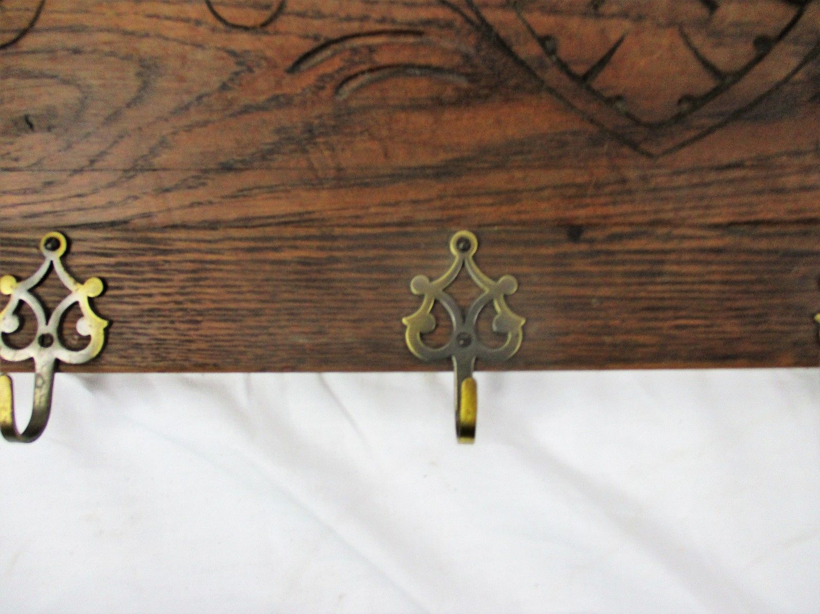 Gorgeous Hand Carved Wood Coat Hat Kitchen Hallway Rack  Ornate Lion Heads 40" photo buy