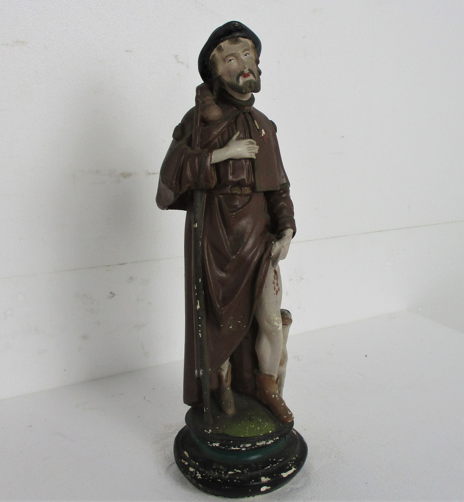 Statue Saint Roch Rocchus Rocco Plaster Patron Of Dogs Bachelors Htf 18.3" photo for sale