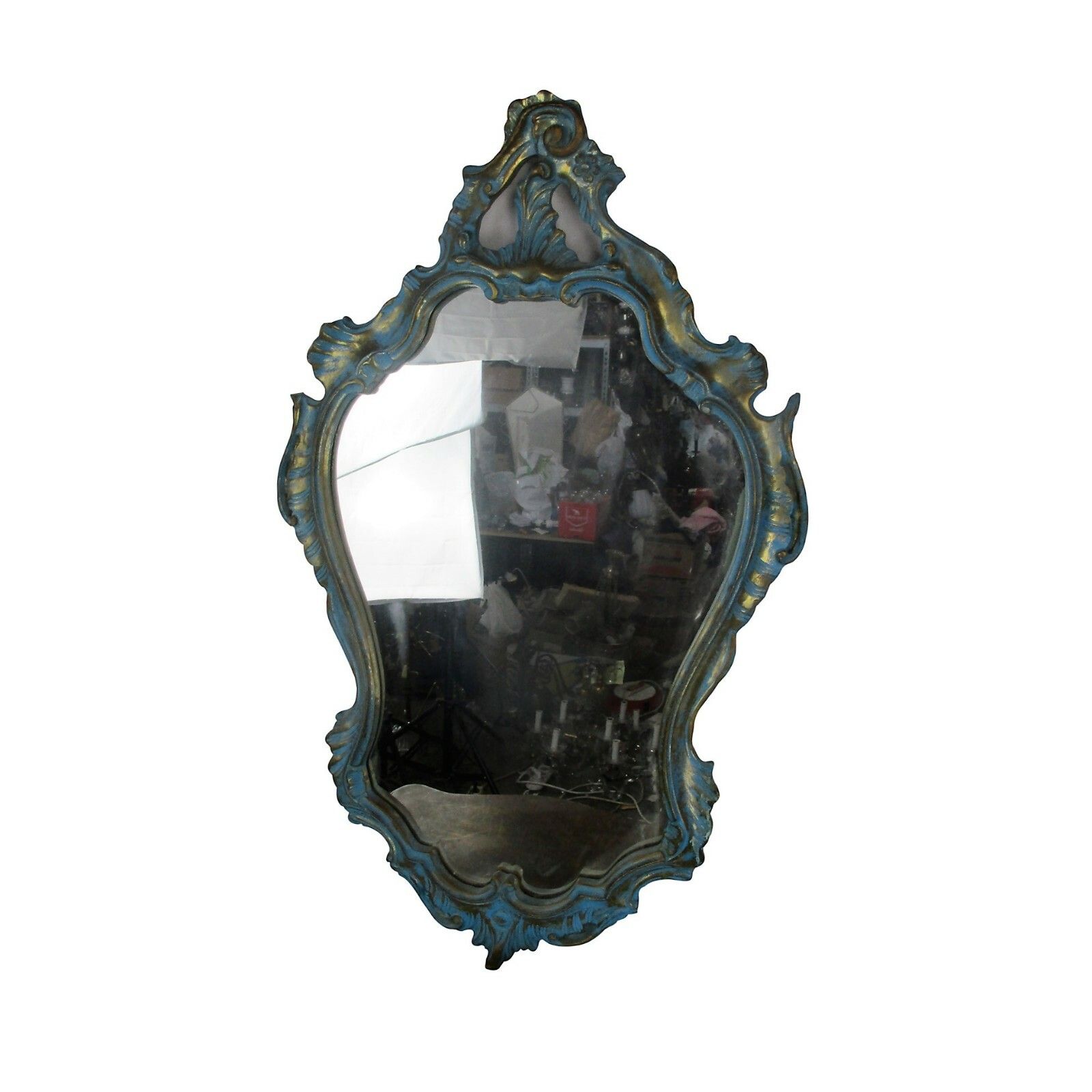Demi Lune Console Ornate Hand Carved Wood Mirror Hollywood Regency Blue Gold Wow photo furniture