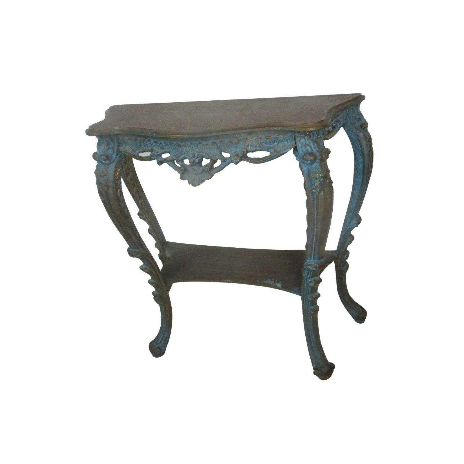 Home Decor Demi Lune Console Ornate Hand Carved Wood Mirror Hollywood Regency Blue Gold Wow photo