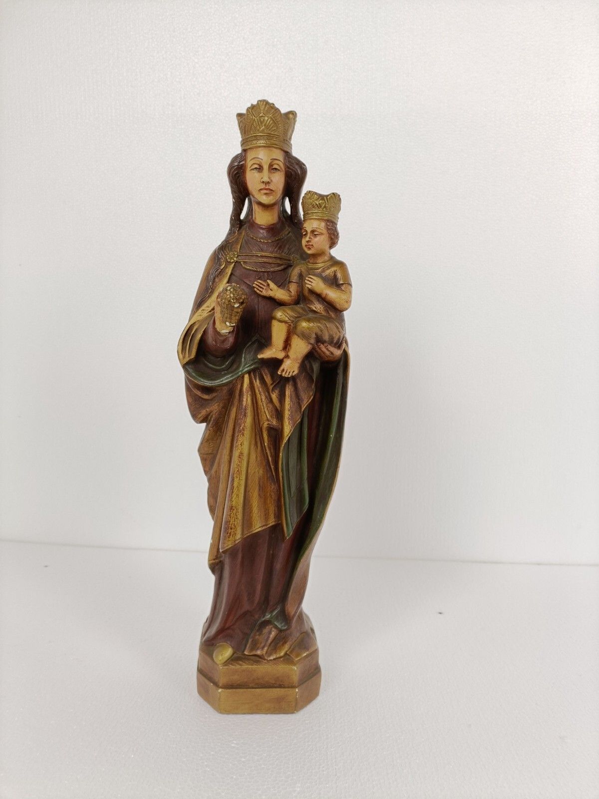Statue Our Lady Of Tongeren Black Madonna Infant Jesus Grapes Collector Plaster photo furniture
