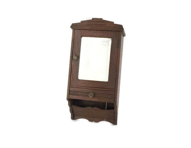 Antique Medicine Apothecary Bathroom Cabinet, Letter Box, Beveled Glass, Letter