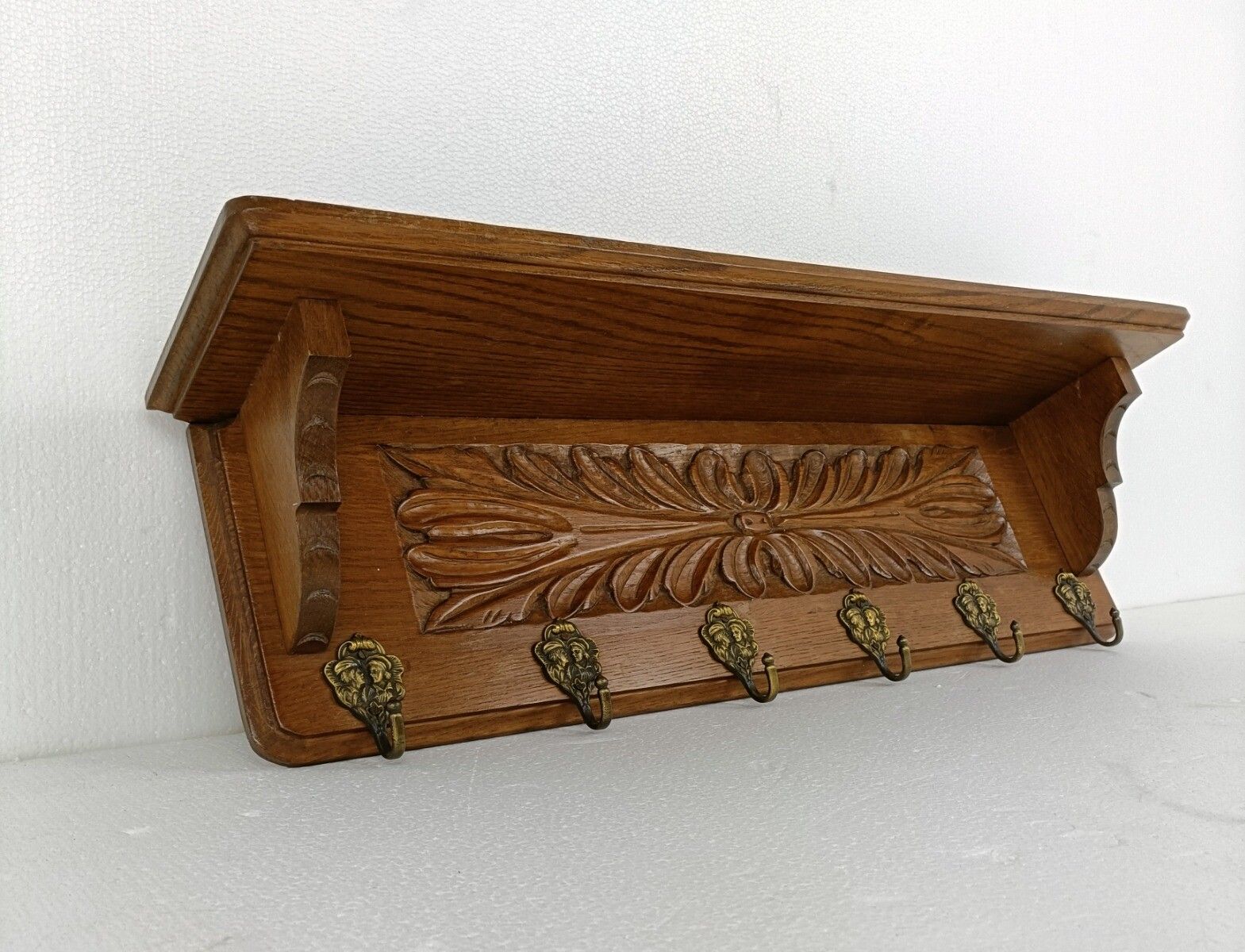 Hand Carved Wood Coat Hat Kitchen Hallway Rack Antique Heavy Beautiful photo for sale