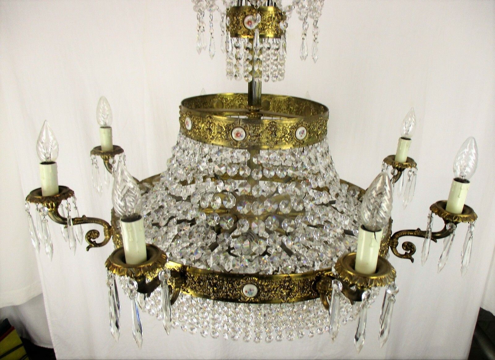 photo for sale Huge Ballroom Wedding Chandelier Beaded Basket Crystal Prisms 17 Lights Limoges