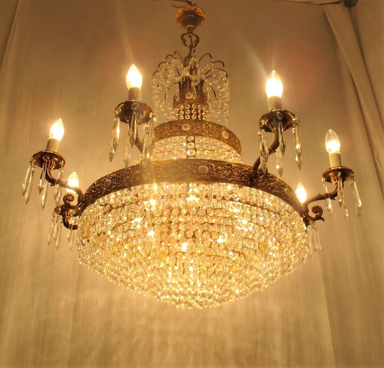 1893.0 Huge Ballroom Wedding Chandelier Beaded Basket Crystal Prisms 17 Lights Limoges photo