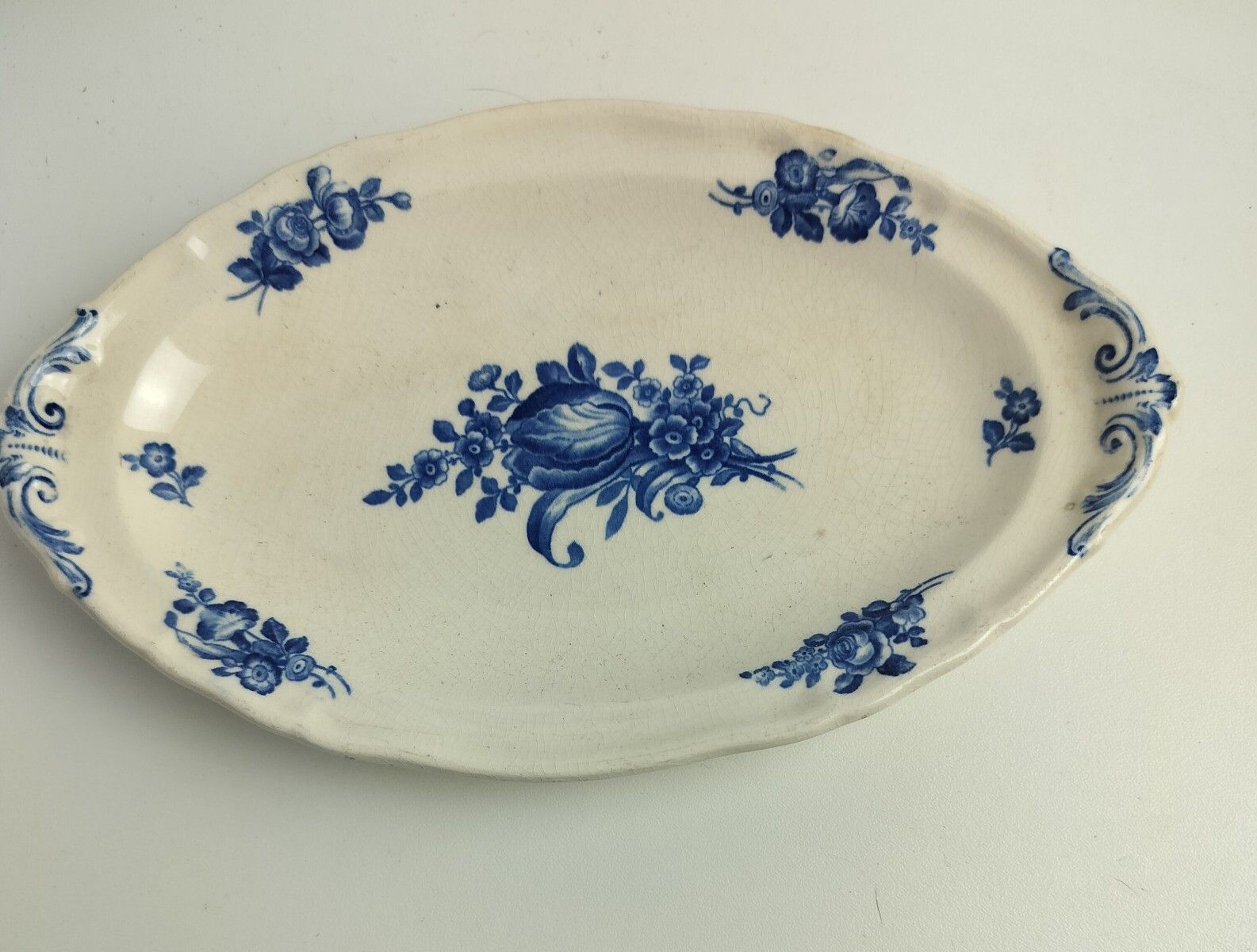 Antique 1900 Plates 2 Small Serving Dishes  Boch Mettlach Rare Blue Rose Art Nou photo Home Decor