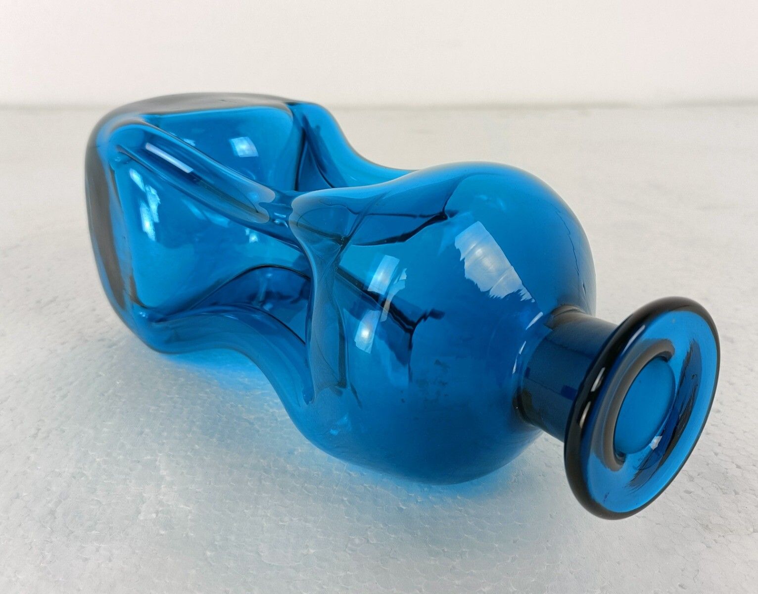 Funky Shaped Blue Green Vintage Art Glass Bottle Vase Pop Art photo 121.0