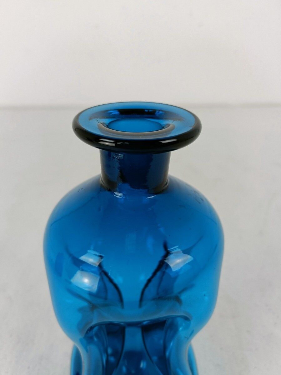 Funky Shaped Blue Green Vintage Art Glass Bottle Vase Pop Art photo buy