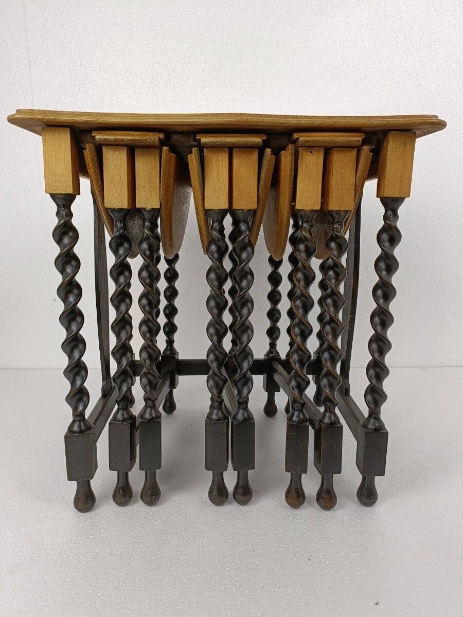Barley Twist Set Wood Side Table Pedestal Plant Stand Pliable Set Of 4 Tables!! photo vintage