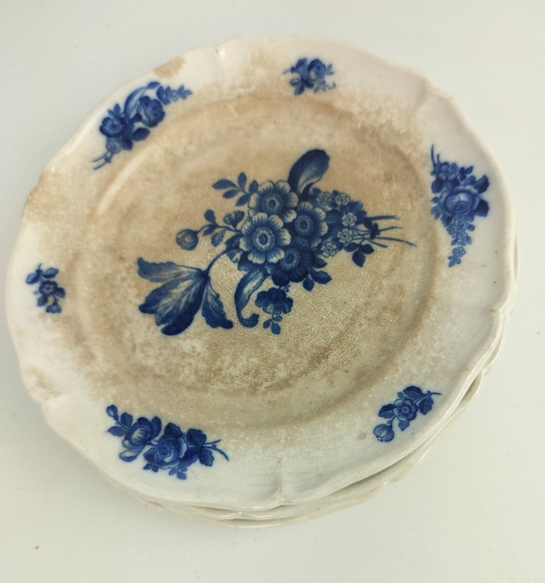 Antique 1900 Breakfast Plates 6  Pieces  Boch Mettlach Rare Blue Rose  Art Nouve photo vinterior