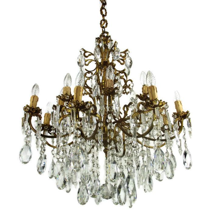 Impressive French Bronze Chandelier Crystal Prisms 16 Lights! Waterfall Htf
