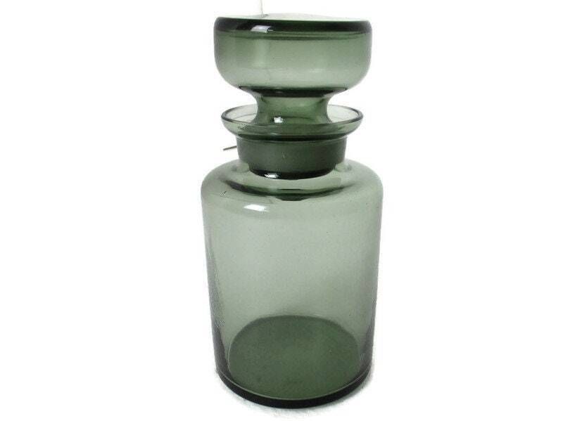 Art Glass Scandinavian Container  Lid Jar Etched Glass Apothecary Bottle  Mode