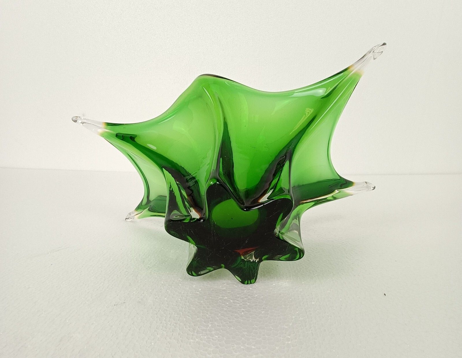 Italian Green Brown Bowl Dish Centerpiece Murano Seguso Art Glass Stunning Wow photo vintage
