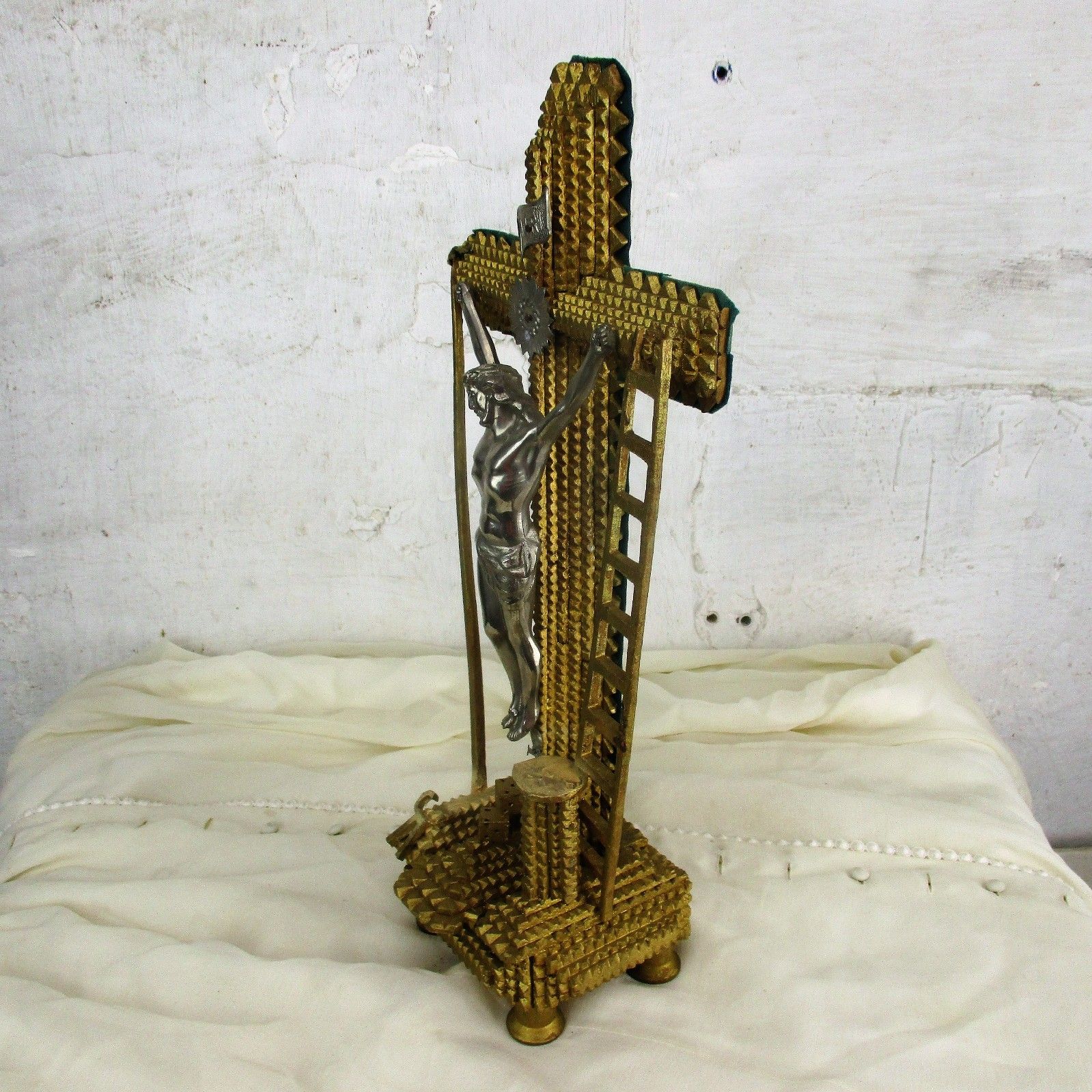 Tramp Trench Tramp Folk Art Standing Hand Carved Wooden Crucifix Dice Htf Wow photo buy