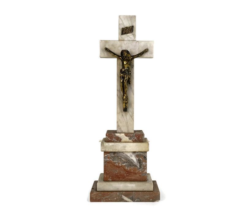 Antique Ornate Marble Onyx Jesus Christ Cross Cross Table Standing Crucifix  Chr