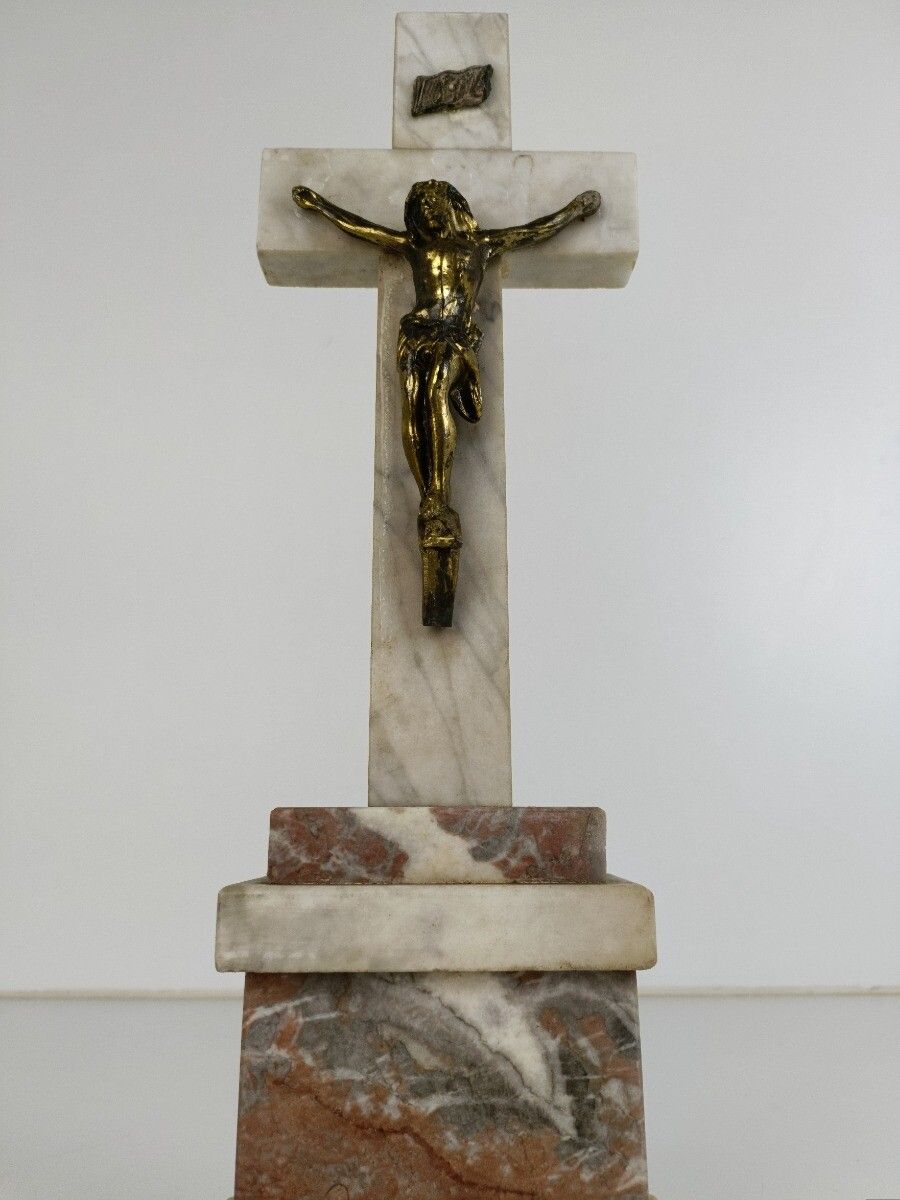 Antique Ornate Marble Onyx Jesus Christ Cross Cross Table Standing Crucifix  Chr photo vinterior