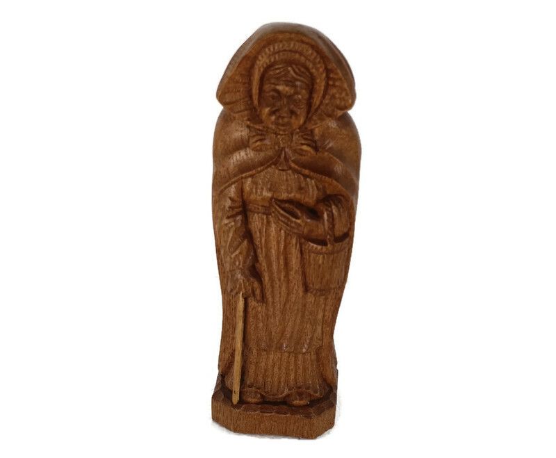 Hand Carved Figurine Statue Sculpture Old Lady With Cane